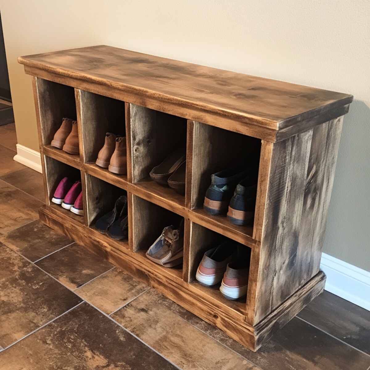 Shoe storage bench with cubbies