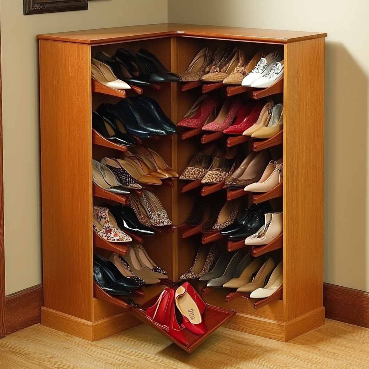 Corner shoe cabinet