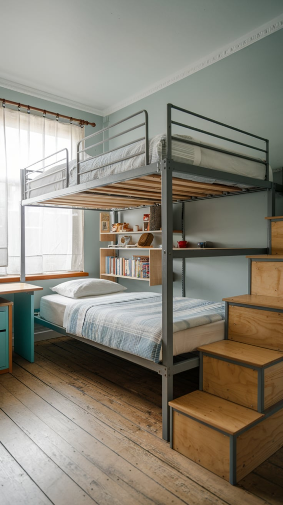 Bunk beds with built-in bookshelves