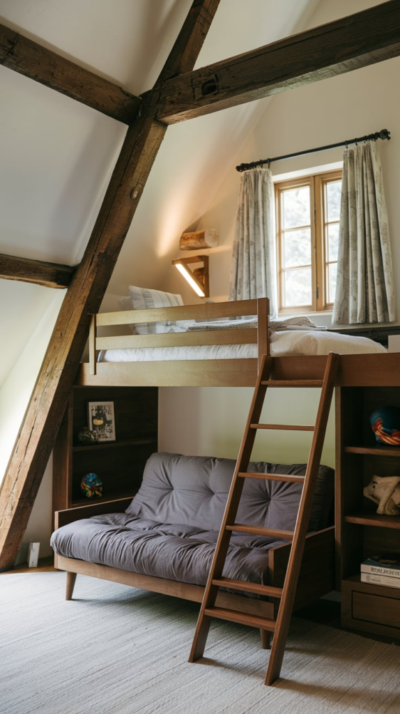 Bunk beds with curtains