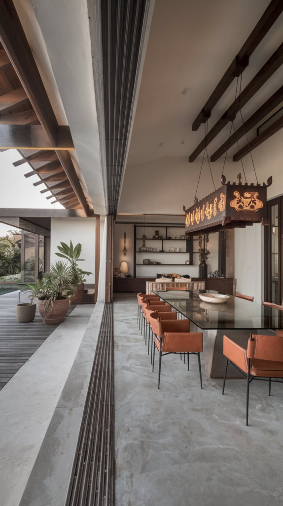 Recycled Metal and Wood Outdoor Dining Table