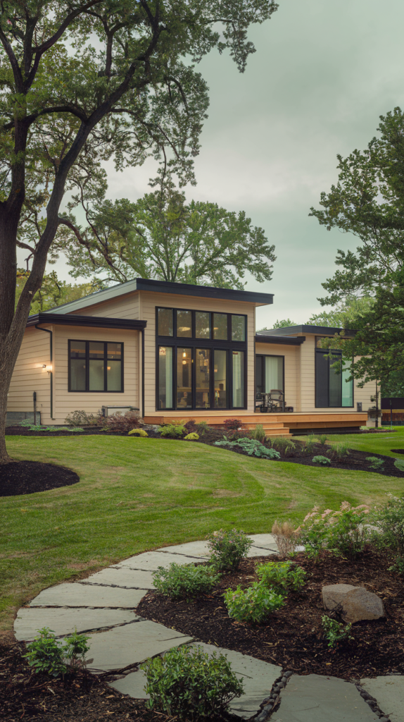 Water feature in modern home exterior