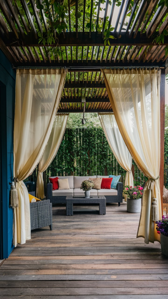 Folding chairs and tables on patio
