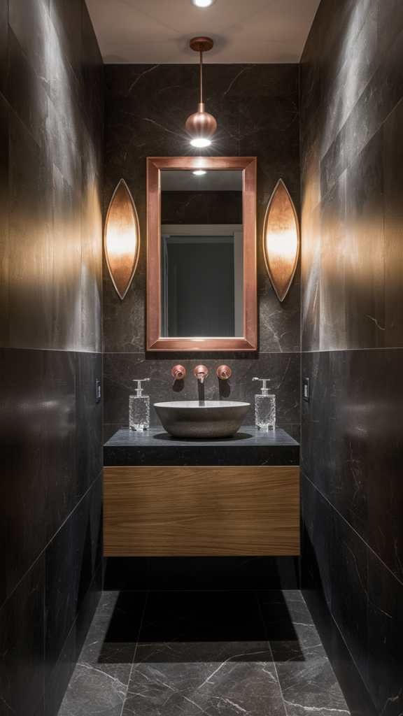 Dark moody powder room