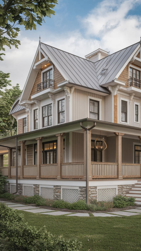 Modern farmhouse Bloxburg house exterior