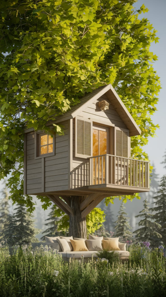 Treehouse style Bloxburg house exterior