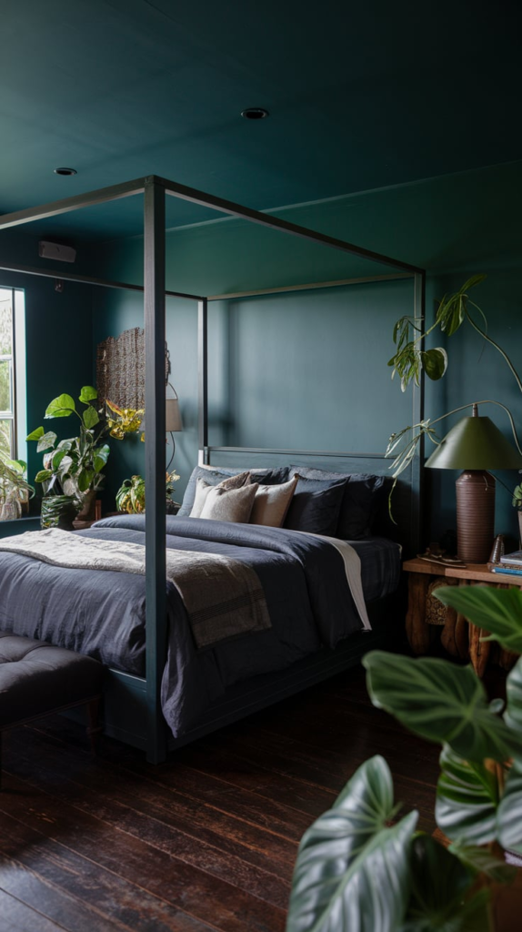Statement chandelier in bedroom