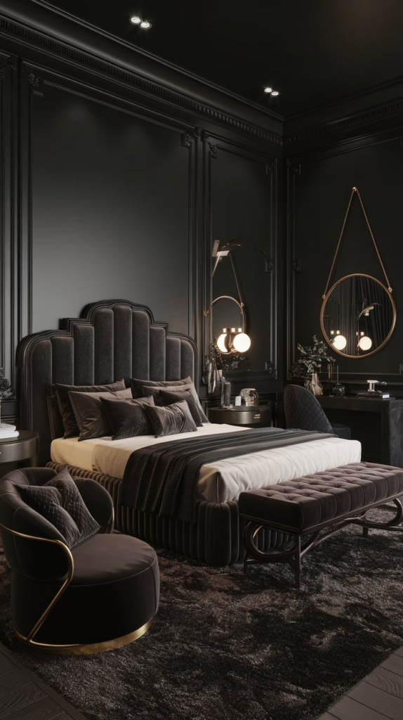 Metallic accents in bedroom