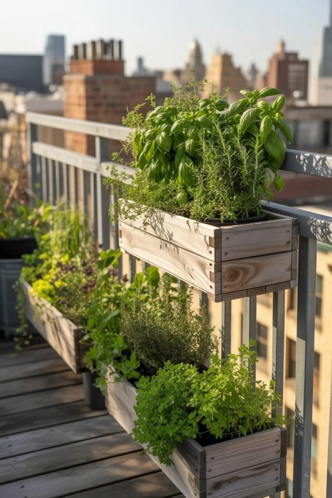 Herbs growing in window boxes