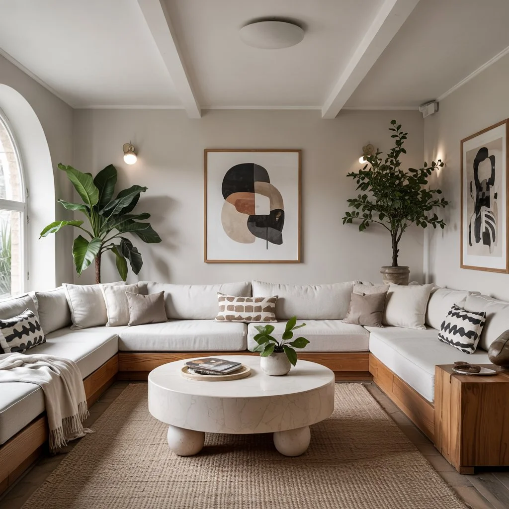 L-shaped sectional in organic modern living room