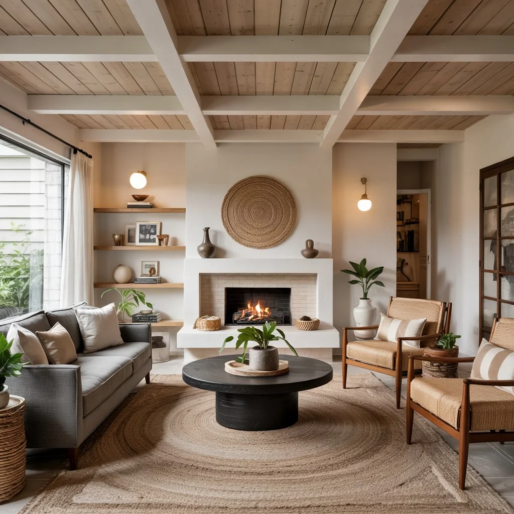 Warm gray sofa with natural accents