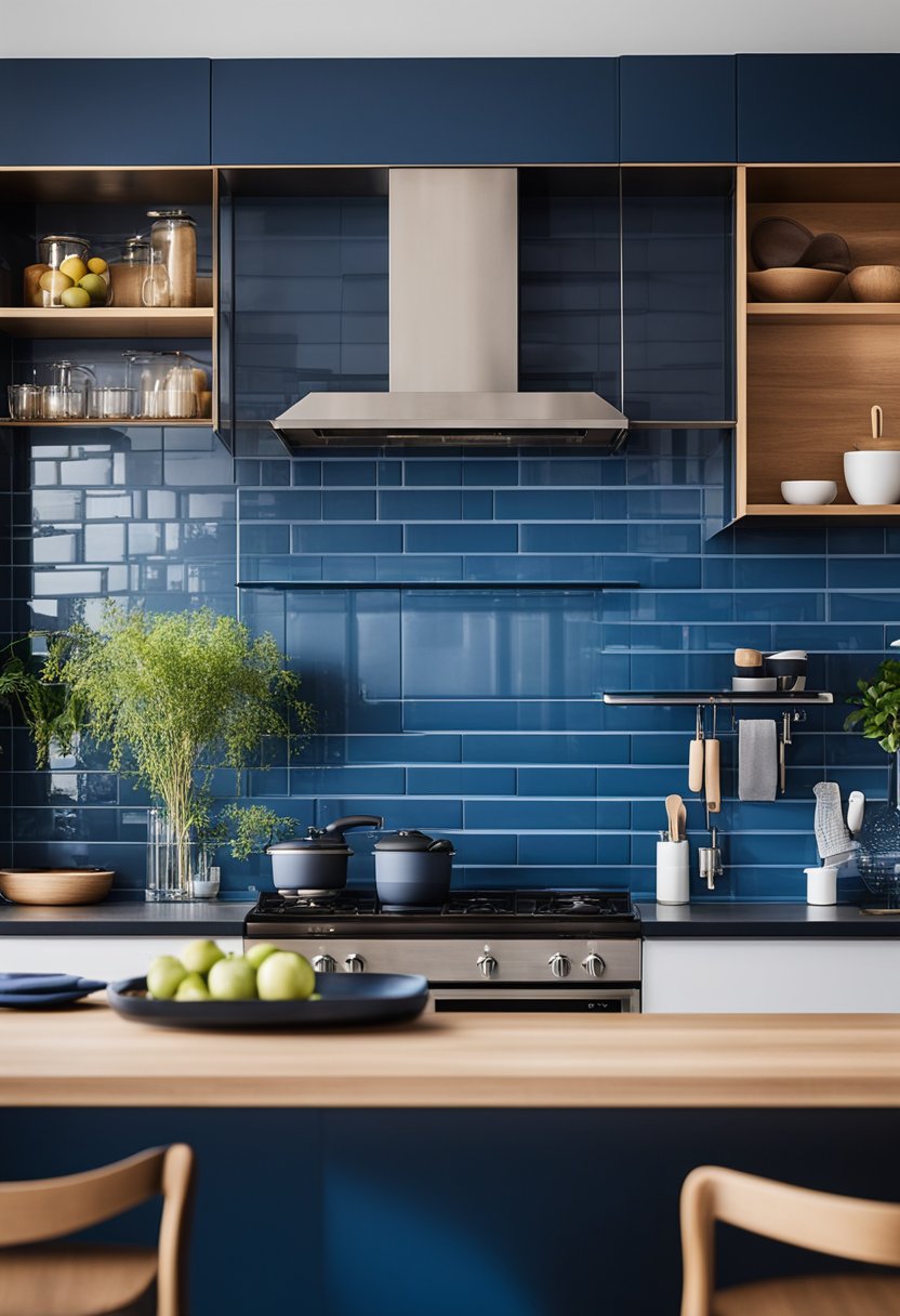 Eco-friendly kitchen materials with indigo accents