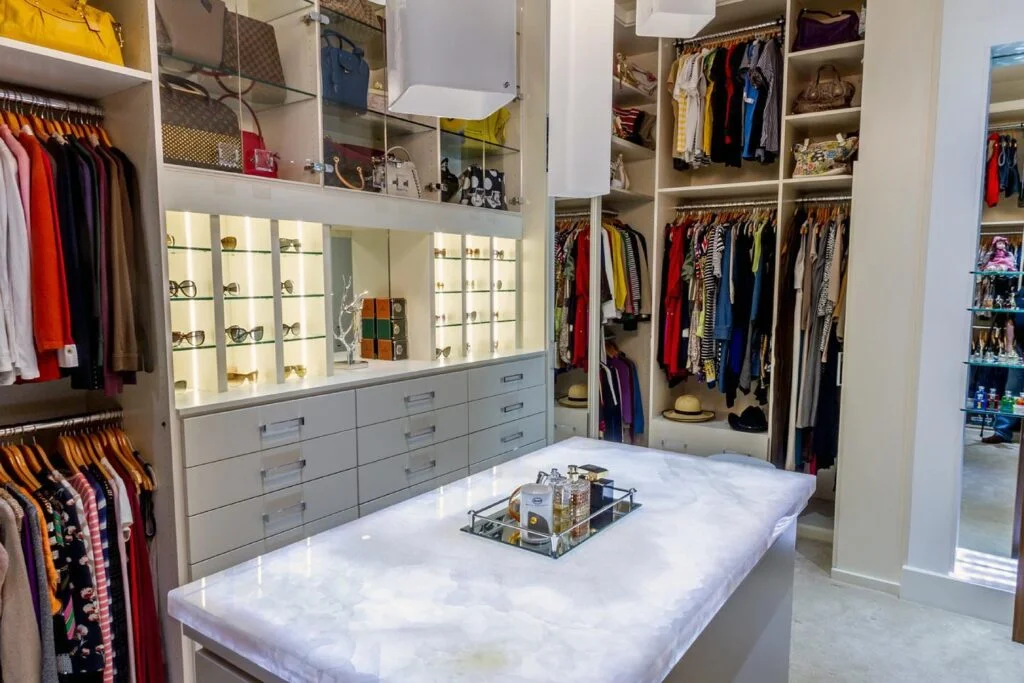 Glamorous basement walk-in closet
