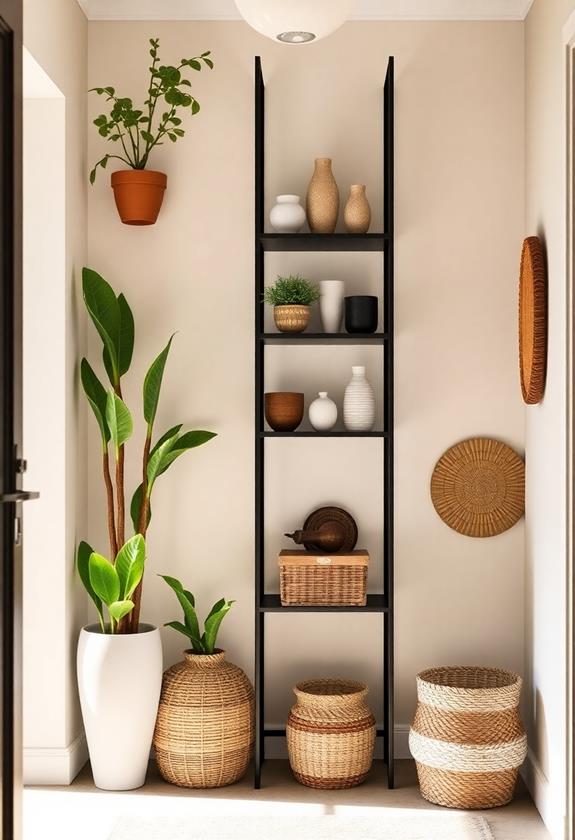 vertical shelving in entryway