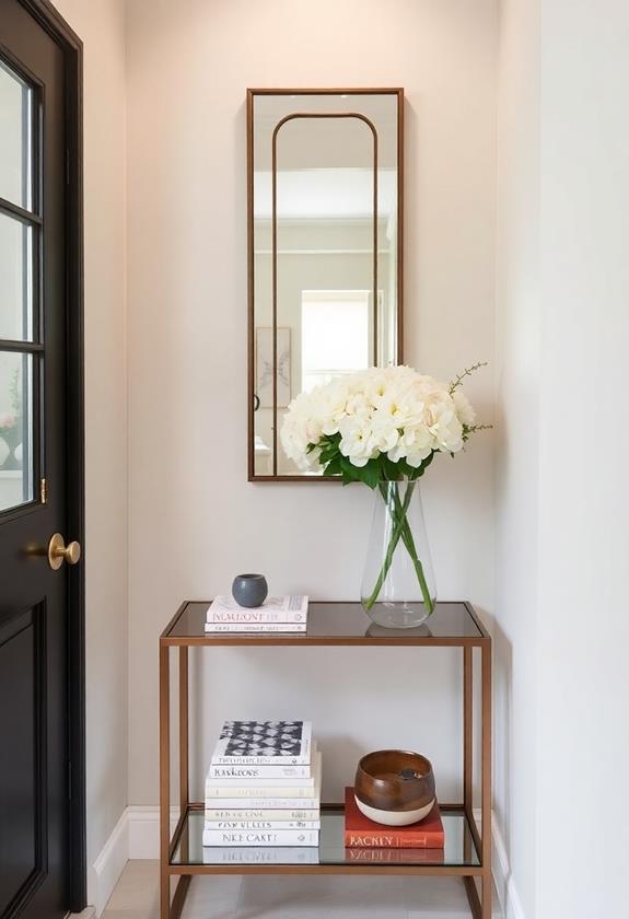 slim console table in entryway