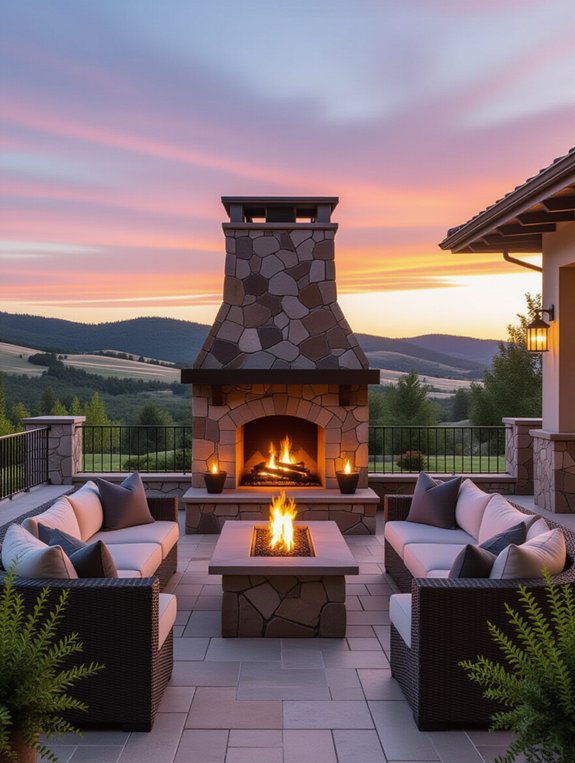 fireplace with scenic view