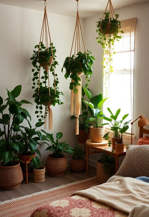 Indoor plants in boho decor