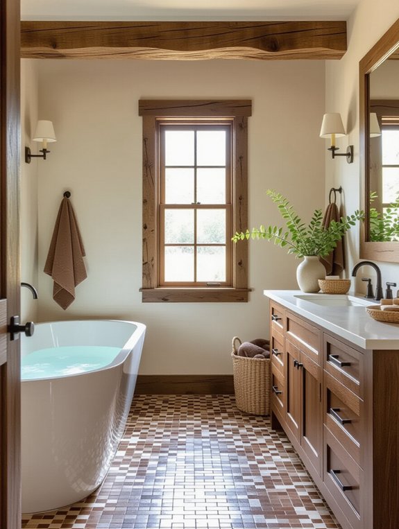 wooden elements for warmth in bathroom