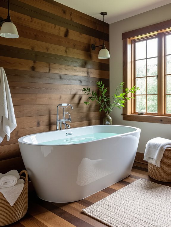 shiplap feature wall in bathroom