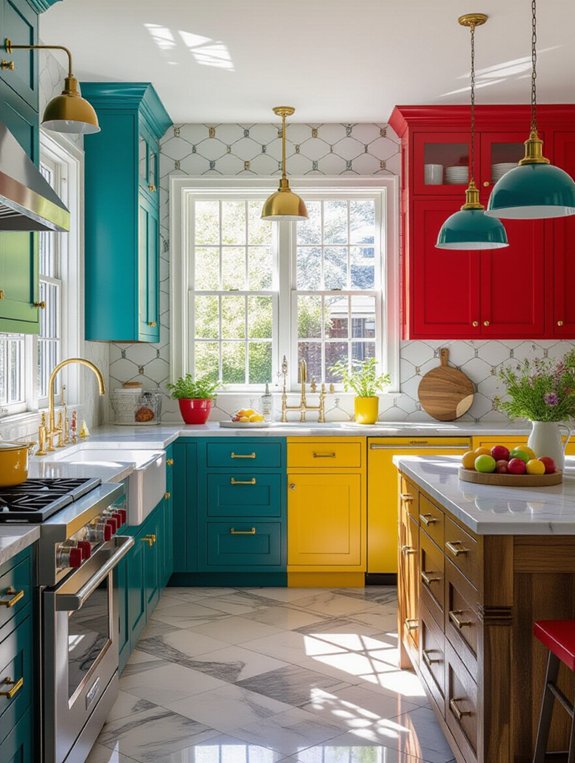 vibrant multicolored kitchen cabinets