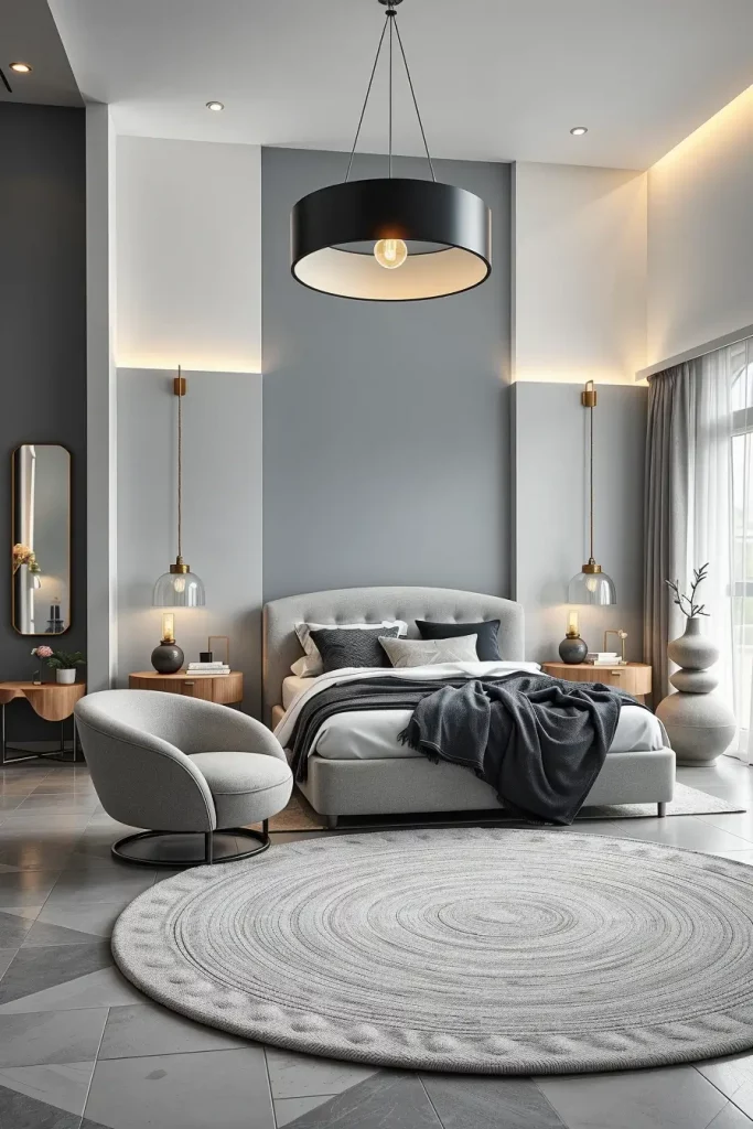 Curved Furniture in Gray Bedroom