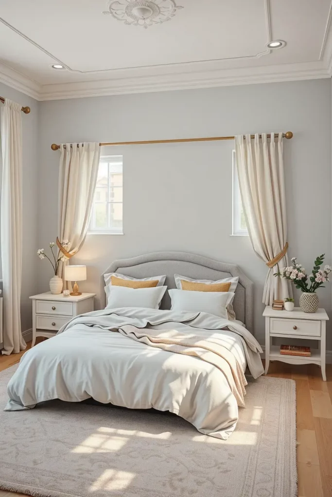 Soft Gray Bedroom with Linen Upholstery