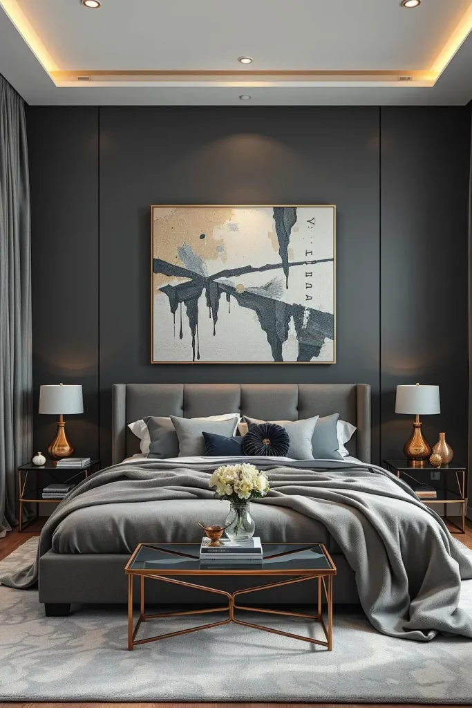 Gray Bedroom with Artistic Wall Decor