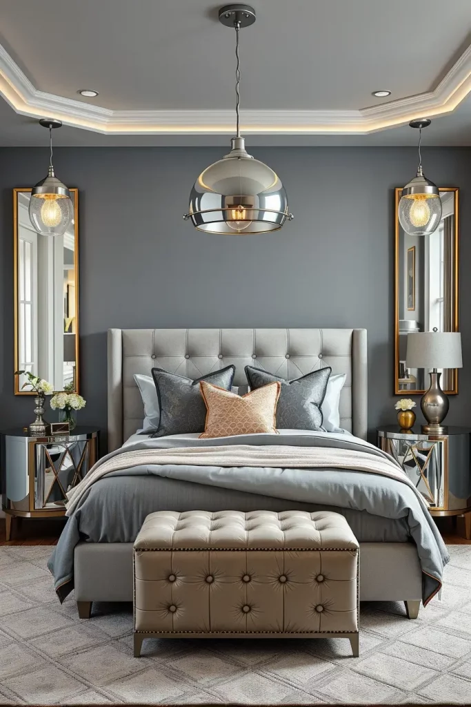 Gray Bedroom with Metallic Accents
