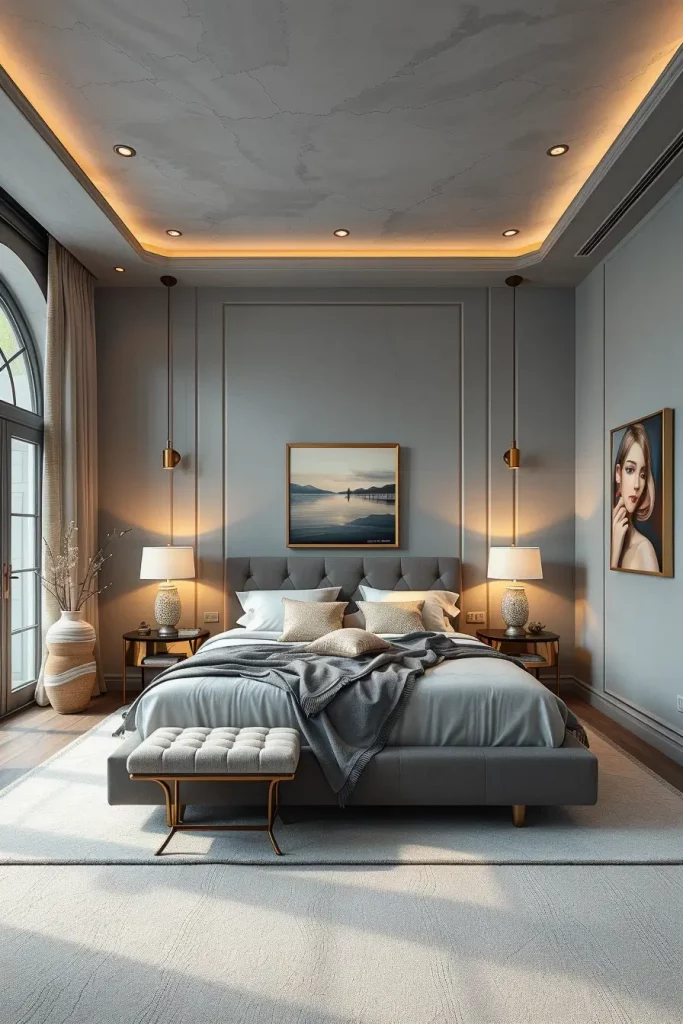 Luxury Gray Bedroom with Textured Walls