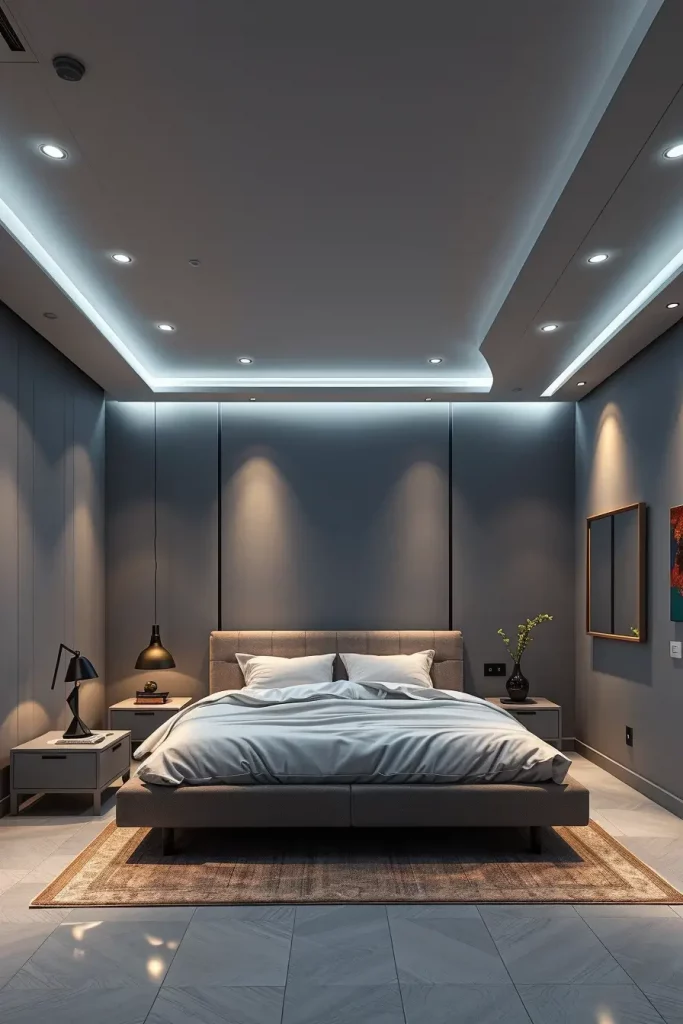 Modern Gray Bedroom with LED Lighting
