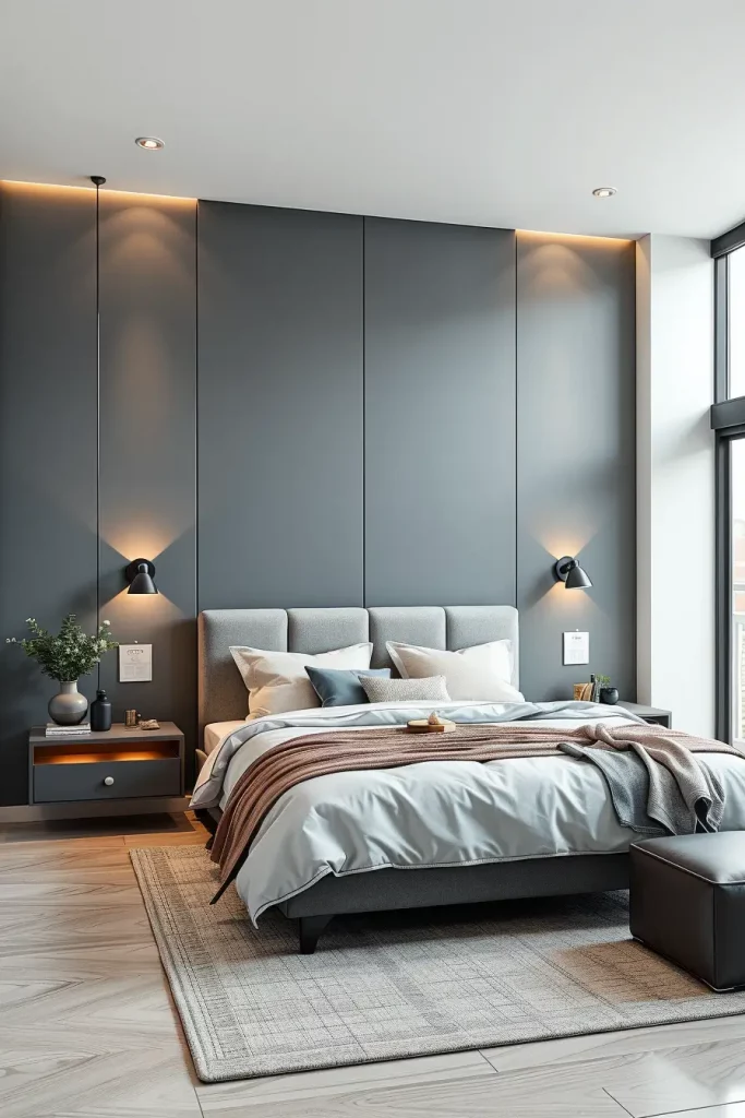 Gray Bedroom with Floating Furniture