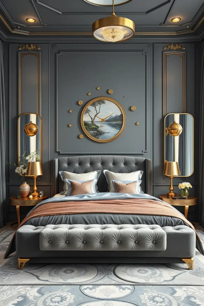 Gray Bedroom with Gold Accents
