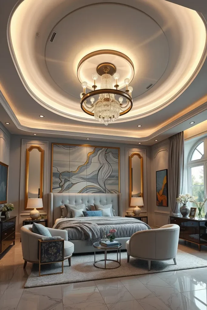Gray Bedroom with Statement Ceiling