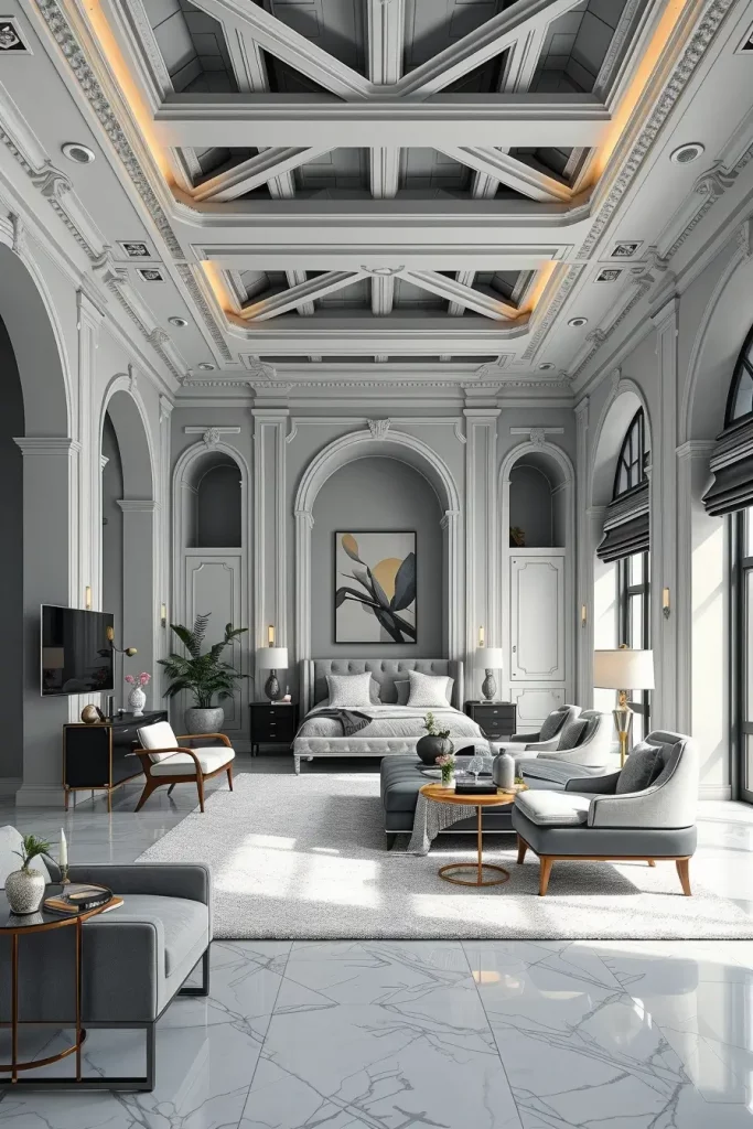 Gray Bedroom with Architectural Details