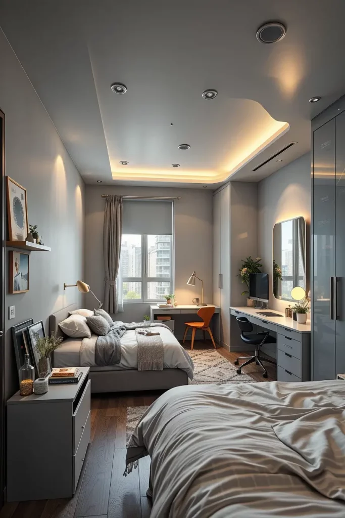 Urban Gray Bedroom with Smart Layout