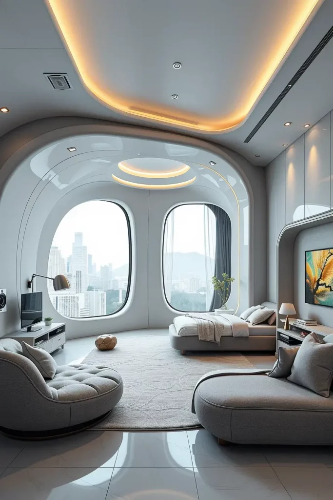Futuristic Gray Bedroom with Smart Features
