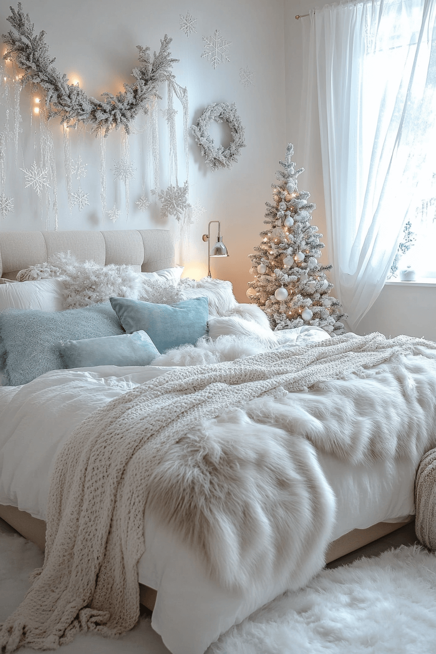 Serene Snowy Holiday Bedroom