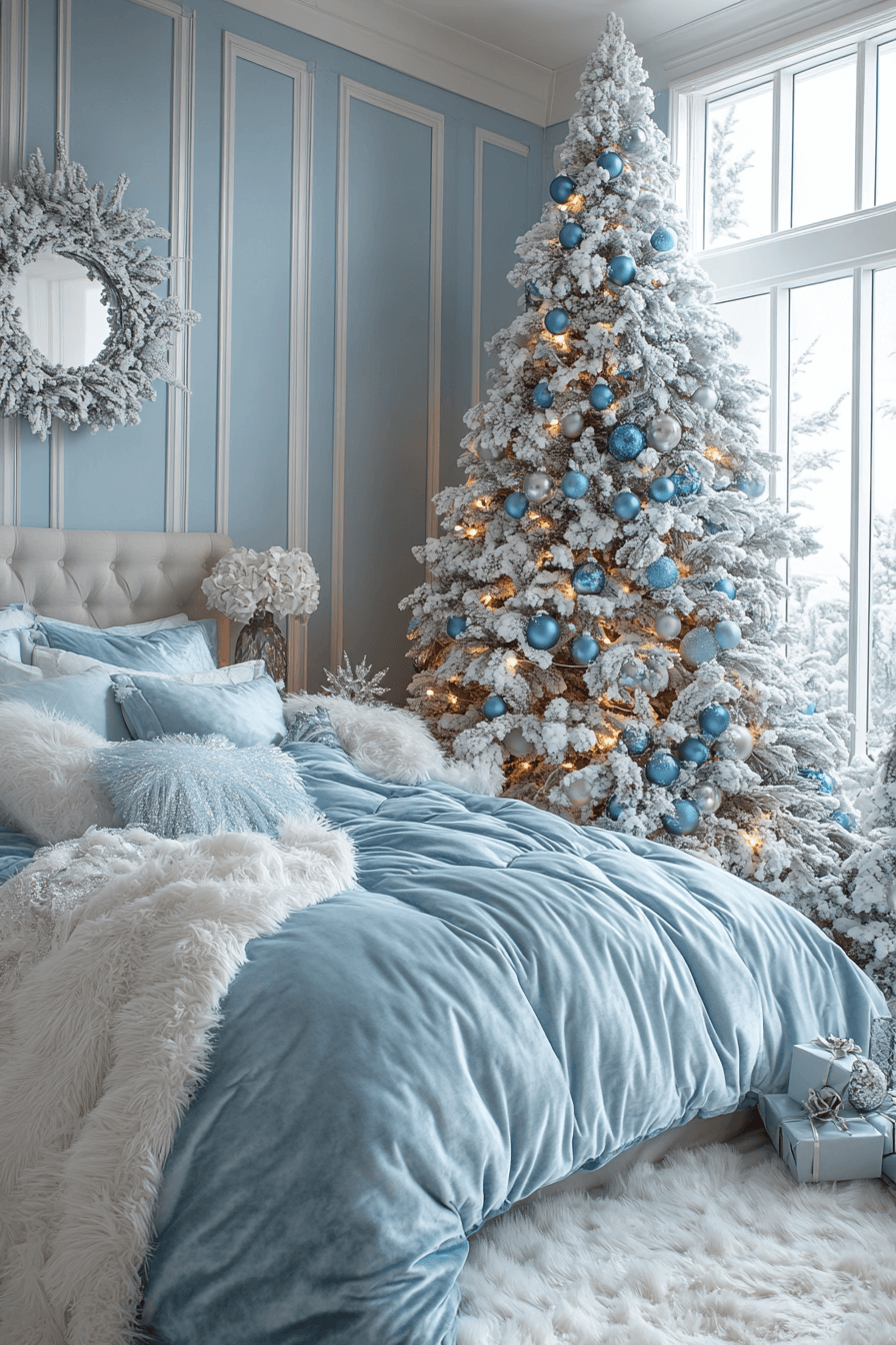 Frosted Blue Christmas Bedroom