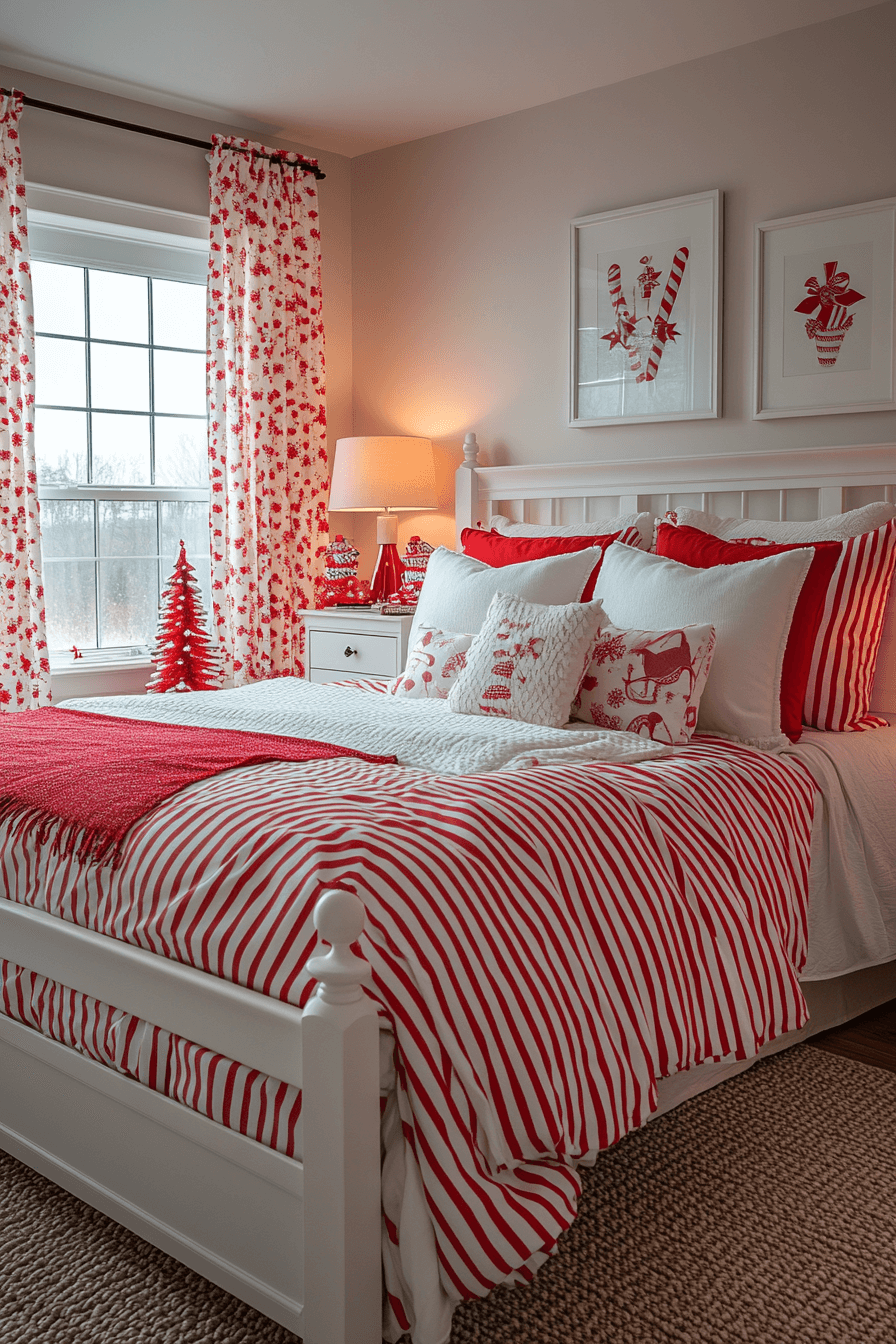 Candy Cane Themed Christmas Bedroom
