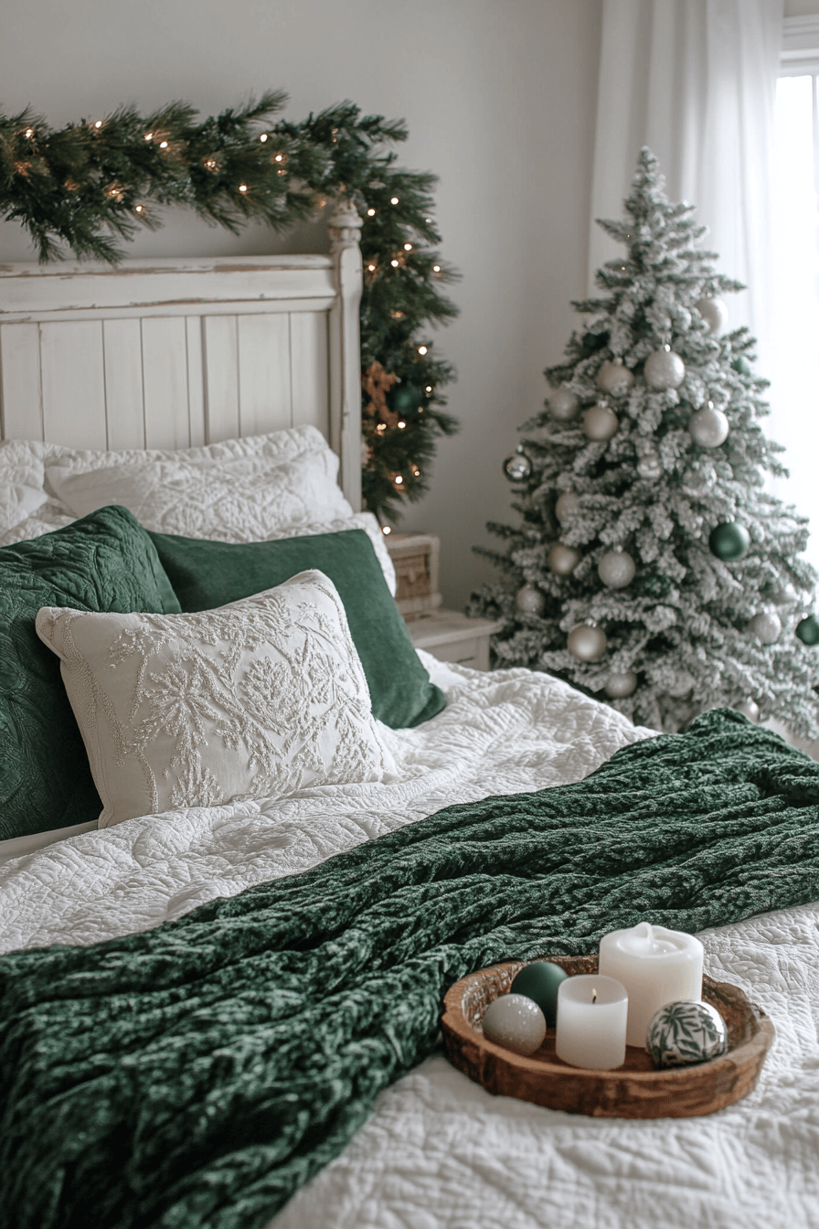 Pine Green and White Christmas Bedroom