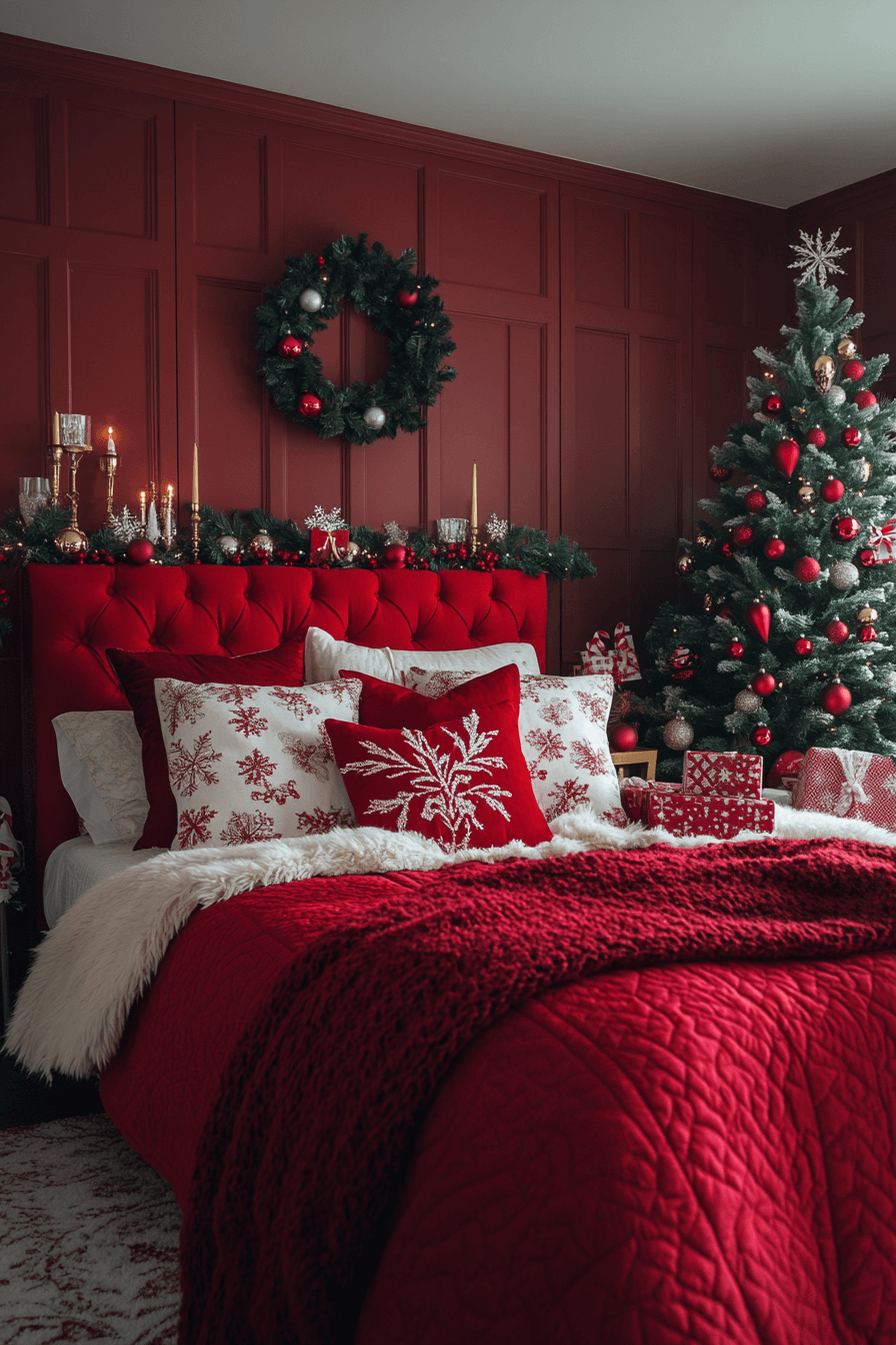 Bold Red Christmas Bedroom