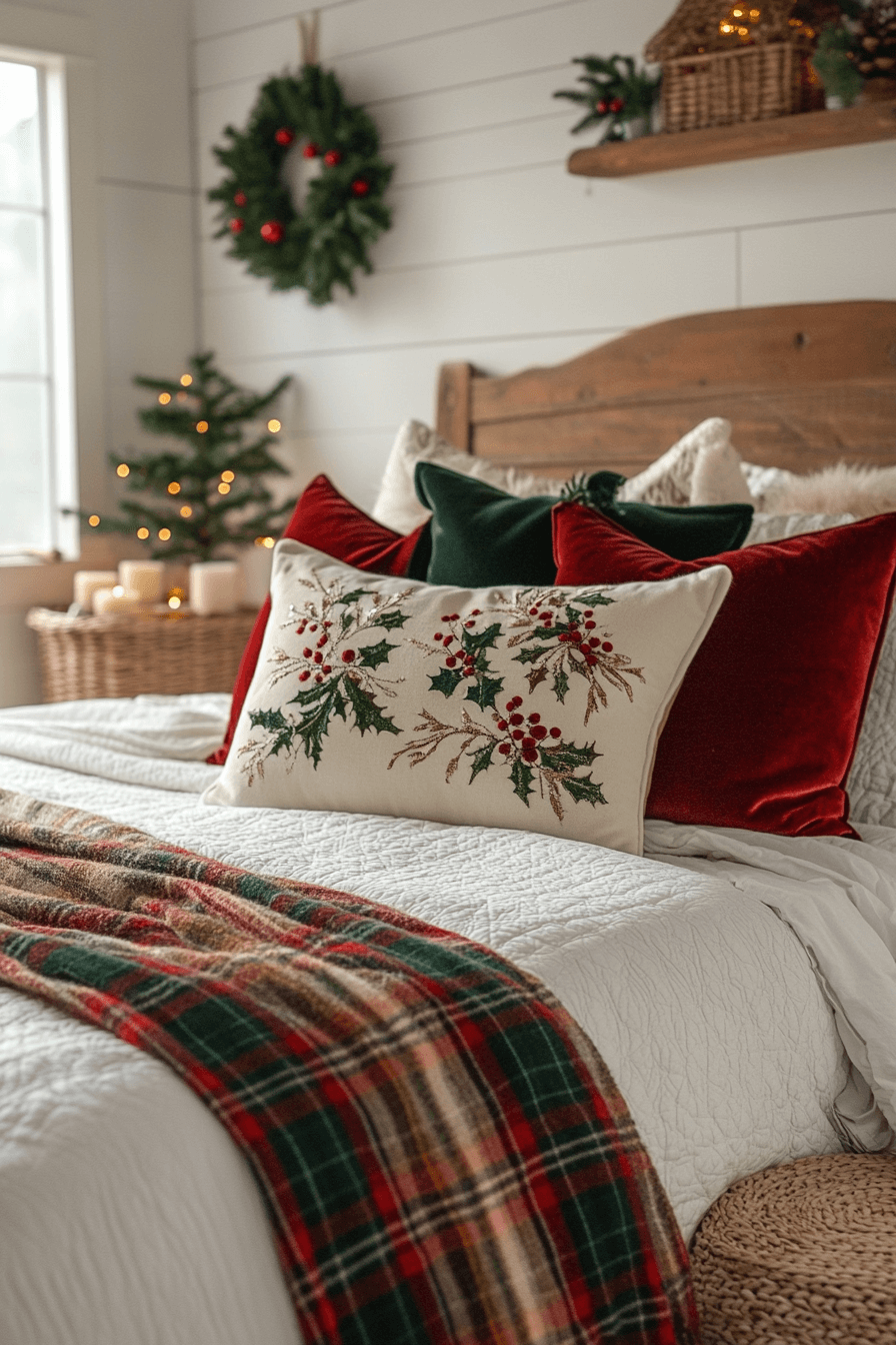 Cozy Pillows and Throws Christmas Bedroom