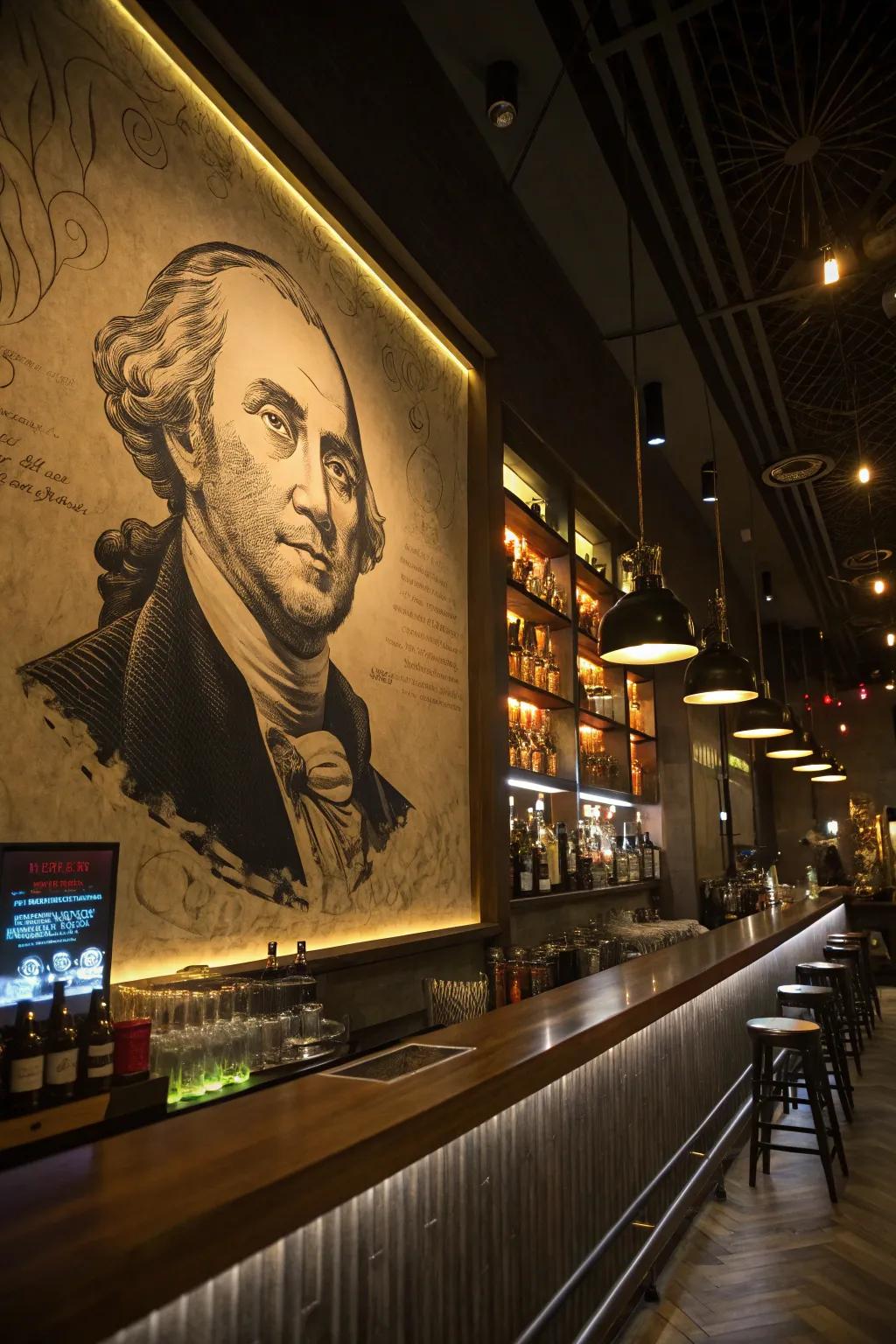 Expressive portrait art adds unique flair to your bar.