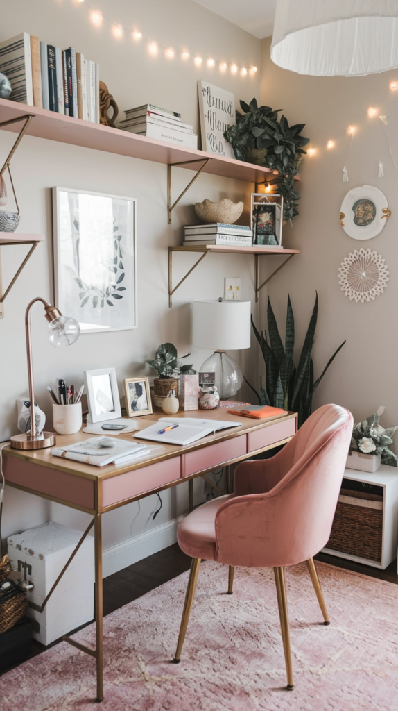 Soft color schemes in feminine home office