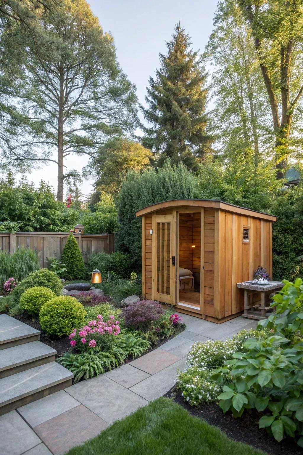 Luxurious backyard sauna for ultimate relaxation and wellness.