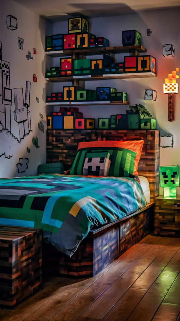 Minecraft cozy fireplace lounge