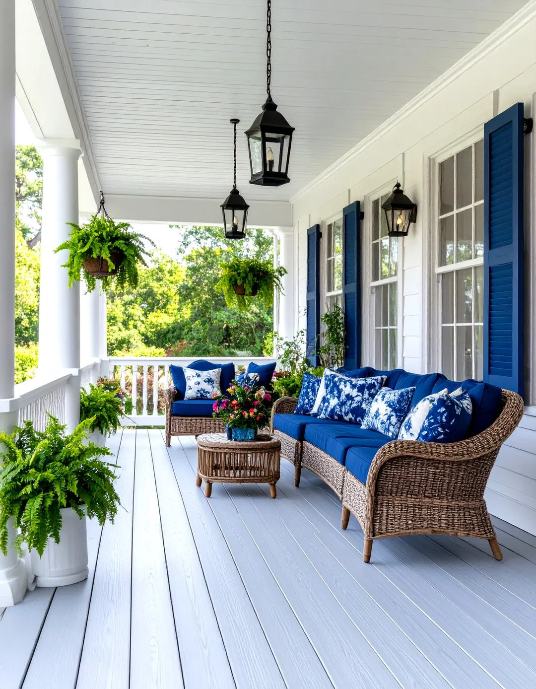 Colonial Veranda with White Pillars