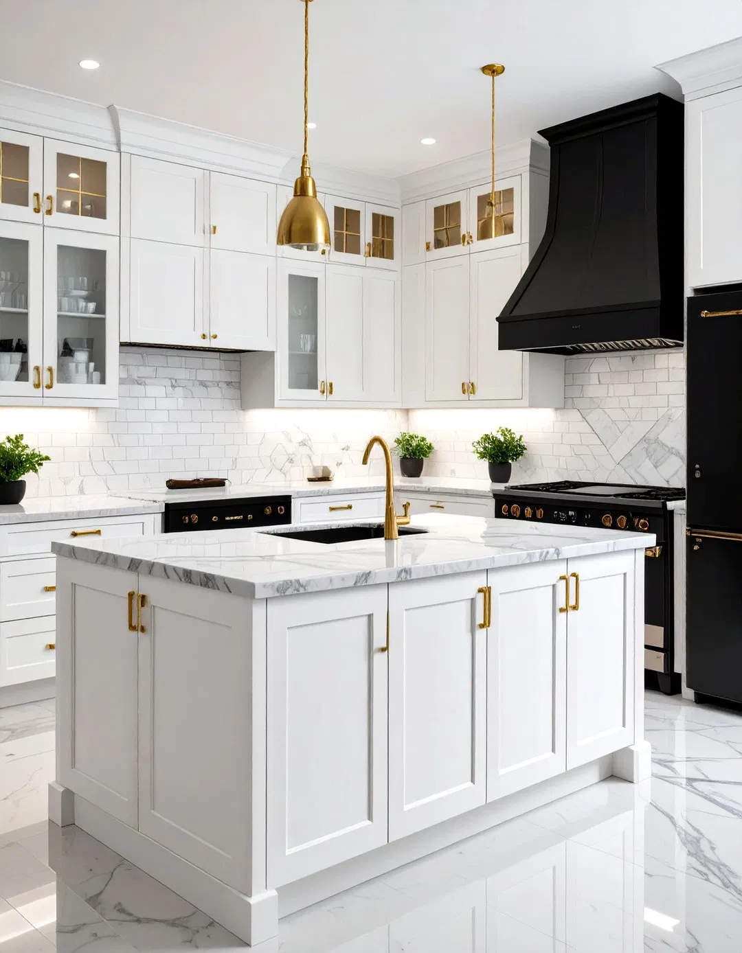 White Cabinets with Black Appliances