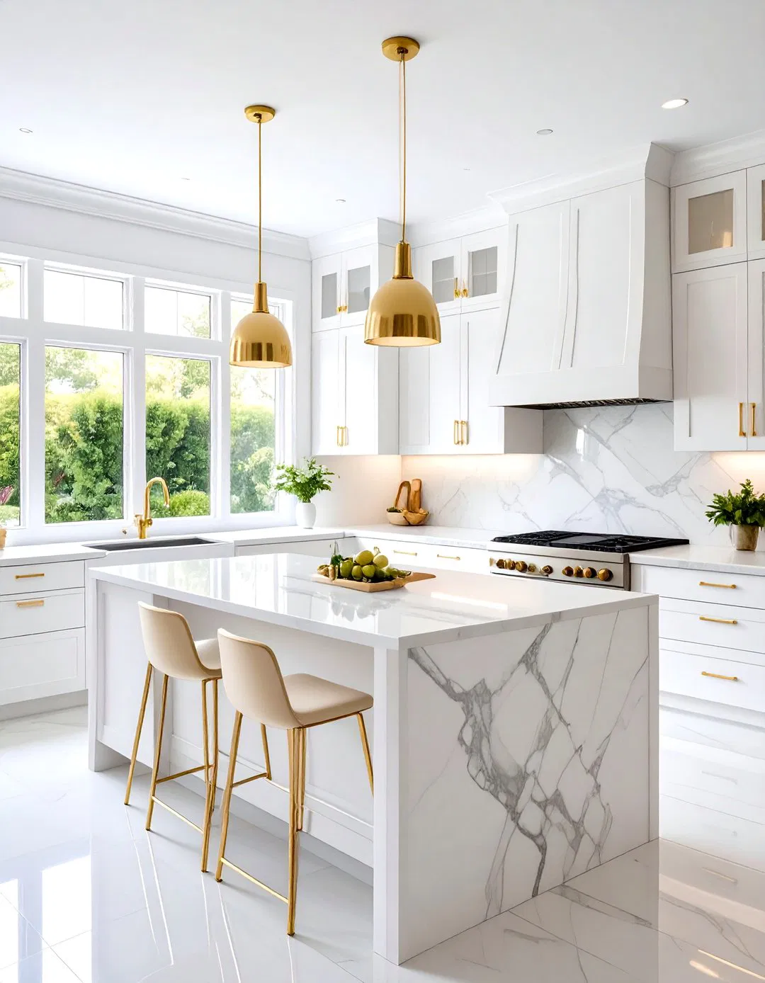 Modern Minimalist White and Gold Kitchen
